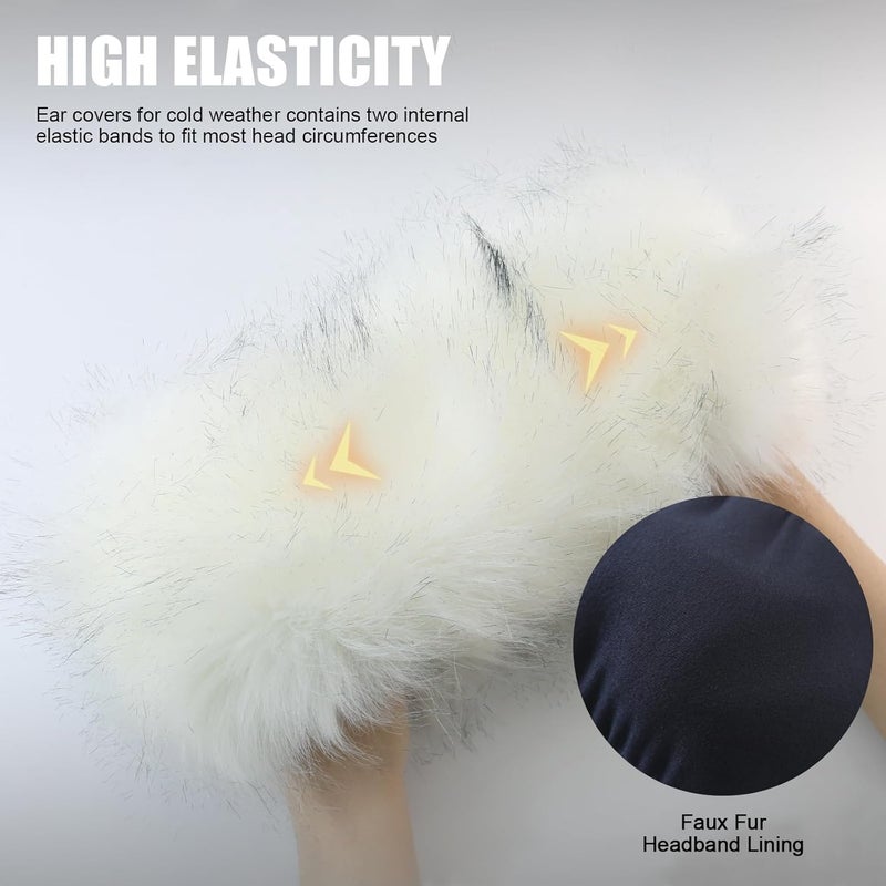 RANOME Faux Fur Headband for Women Elastic Fuzzy Thick Earmuffs Winter Headwrap Ear Muffs Furry Ear Warmers Cold Weather (White 2) - Image 3
